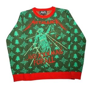 Metallica And Xxxmas For All Ugly Christmas Sweater Green Red Mens Large